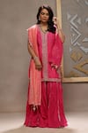 Buy_Kyra By Bhavna_Magenta Chanderi, Cotton Gota Patti, Tassels Round Neck Fiori Pink Kurta Set _at_Aza_Fashions
