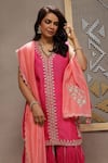 Kyra By Bhavna_Magenta Chanderi, Cotton Gota Patti, Tassels Round Neck Fiori Pink Kurta Set _Online_at_Aza_Fashions