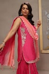Shop_Kyra By Bhavna_Magenta Chanderi, Cotton Gota Patti, Tassels Round Neck Fiori Pink Kurta Set _Online_at_Aza_Fashions