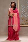 Shop_Kyra By Bhavna_Magenta Chanderi, Cotton Gota Patti, Tassels Round Neck Fiori Pink Kurta Set _at_Aza_Fashions