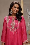 Buy_Kyra By Bhavna_Magenta Chanderi, Shantoon, Silk Organza Sequins, Beads Wild Rose Kurta Set _Online_at_Aza_Fashions