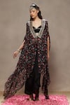 Buy_Kyra By Bhavna_Black Silk V-neck Midnight Muse Cape Set _Online_at_Aza_Fashions