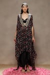 Buy_Kyra By Bhavna_Black Silk V-neck Midnight Muse Cape Set _at_Aza_Fashions