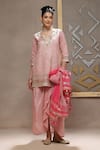 Buy_Kyra By Bhavna_Pink Silk, Crepe, Organza Sequins Round Neck Bloom Hexa Kurta Set _at_Aza_Fashions