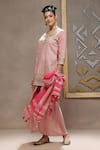Shop_Kyra By Bhavna_Pink Silk, Crepe, Organza Sequins Round Neck Bloom Hexa Kurta Set _Online_at_Aza_Fashions