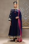 Buy_Kyra By Bhavna_Navy Viscose, Shantoon, Georgette, Chanderi, Organza Blue Inaya Anarkali Set _at_Aza_Fashions