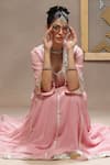 Kyra By Bhavna_Pink Viscose, Georgette, Crepe, Organza Gota Patti, Bareblush Anarkali Set _Online_at_Aza_Fashions