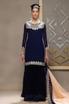 Shop_Kyra By Bhavna_Navy Viscose Georgette, Viscose, Organza Gota Patti Round Neck Gulzar Kurta Set _at_Aza_Fashions