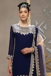 Kyra By Bhavna_Navy Viscose Georgette, Viscose, Organza Gota Patti Round Neck Gulzar Kurta Set _at_Aza_Fashions