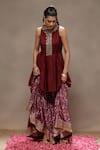 Buy_Kyra By Bhavna_Maroon Silk, Polyester, Viscose, Organza Cut Work, Afiya Anarkali Set _Online_at_Aza_Fashions