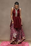 Shop_Kyra By Bhavna_Maroon Silk, Polyester, Viscose, Organza Cut Work, Afiya Anarkali Set _Online_at_Aza_Fashions