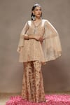 Buy_Kyra By Bhavna_Beige Tissue Cut Work, Sequins V-neck Amber Bling Jacket Set  _Online_at_Aza_Fashions