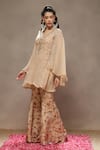 Shop_Kyra By Bhavna_Beige Tissue Cut Work, Sequins V-neck Amber Bling Jacket Set  _Online_at_Aza_Fashions