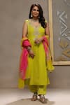 Buy_Kyra By Bhavna_Lime Viscose, Crepe, Organza Gota Patti, Sequins, Embroidery Baahar Kurta Set _at_Aza_Fashions