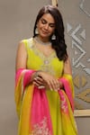 Shop_Kyra By Bhavna_Lime Viscose, Crepe, Organza Gota Patti, Sequins, Embroidery Baahar Kurta Set 
