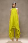 Shop_Kyra By Bhavna_Lime Silk, Crepe Sequins Halter Neck Luxe Kurta Set _Online_at_Aza_Fashions