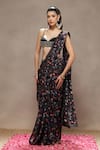 Buy_Kyra By Bhavna_Black Viscose, Organza, Silk Cut Work, Sequins, Ash Petal Saree With Bralette _at_Aza_Fashions