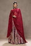 Buy_Kyra By Bhavna_Maroon Polyester, Viscose Gota Patti Gulnaz Lehenga Set  _at_Aza_Fashions
