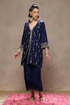 Buy_Kyra By Bhavna_Blue Chanderi, Crepe Sequins V-neck Mehtab Kurta And Skirt Set  _Online_at_Aza_Fashions