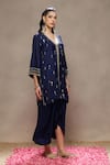 Shop_Kyra By Bhavna_Blue Chanderi, Crepe Sequins V-neck Mehtab Kurta And Skirt Set  _Online_at_Aza_Fashions
