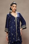 Kyra By Bhavna_Blue Chanderi, Crepe Sequins V-neck Mehtab Kurta And Skirt Set  _at_Aza_Fashions