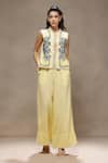 Buy_Kyra By Bhavna_Yellow Cotton, Linen, Voile Metallic Thread, Embroidery Round Luna Jacket Set _at_Aza_Fashions