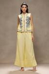 Kyra By Bhavna_Yellow Cotton, Linen, Voile Metallic Thread, Embroidery Round Luna Jacket Set _Online_at_Aza_Fashions
