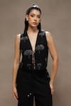 Buy_Kyra By Bhavna_Black Cotton, Linen Cut Work V-neck Tulip Jacket Set _Online_at_Aza_Fashions