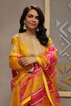Kyra By Bhavna_Orange Organza, Chanderi Gota Patti, Zari Round Neck Zig Zag Sharara Set _at_Aza_Fashions