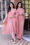 Shop_Janki India_Peach Silk Embroidery Square Neck Organza Kaftan Set _Online_at_Aza_Fashions
