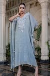 Farha Syed_Blue Chiffon Tassels, Embroidery V-neck Ice Kaftan _at_Aza_Fashions