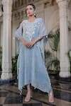 Buy_Farha Syed_Blue Chiffon Tassels, Embroidery V-neck Ice Kaftan _at_Aza_Fashions