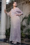 Buy_Farha Syed_Gold Tissue, Taffeta Sequins V-neck Champagne Rose Embroidered Kaftan Set _at_Aza_Fashions