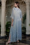 Farha Syed_Blue Tissue, Taffeta Sequins, Tassels V-neck Ice Embroidered Kaftan _Online_at_Aza_Fashions