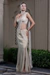 Buy_Farha Syed_Ivory Chiffon, Tulle, Tissue, Chanderi Beige Pre-draped Skirt Saree With Blouse _Online_at_Aza_Fashions