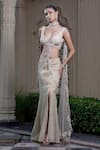 Shop_Farha Syed_Ivory Chiffon, Tulle, Tissue, Chanderi Beige Pre-draped Skirt Saree With Blouse _Online_at_Aza_Fashions