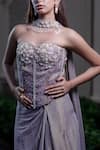 Farha Syed_Purple Chiffon, Tissue Sequins, Beads, Champagne Rose Corset And Drape Skirt Set _at_Aza_Fashions