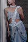 Shop_Farha Syed_Blue Chiffon, Tissue Pearls, Stones, Ice Embroidered Blouse And Saree Set _Online_at_Aza_Fashions