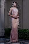 Shop_Farha Syed_Peach Chiffon, Tissue, Shantoon, Taffeta, Pink Corset Blouse And Pre-draped Saree _Online_at_Aza_Fashions