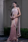 Buy_Farha Syed_Peach Chiffon, Tissue, Shantoon, Taffeta, Pink Corset Blouse And Pre-draped Saree _at_Aza_Fashions