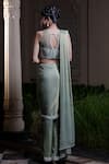 Farha Syed_Green Chiffon, Tissue, Silk, Satin, Tulle Beads, Mint Raw Pant Saree Set _Online_at_Aza_Fashions