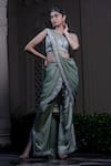 Buy_Farha Syed_Green Chiffon, Tissue, Silk, Satin, Tulle Beads, Mint Raw Pant Saree Set _at_Aza_Fashions