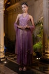 Buy_Farha Syed_Purple Chanderi Silk, Brocade, Tulle Beads, Lavender Embroidered Kurta Pant Set _at_Aza_Fashions