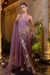 Buy_Farha Syed_Purple Chanderi Silk, Brocade, Tulle Beads, Lavender Embroidered Kurta Pant Set _Online_at_Aza_Fashions