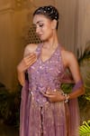 Buy_Farha Syed_Purple Chanderi Silk, Brocade, Tulle Beads, Lavender Embroidered Kurta Pant Set 