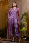 Buy_Farha Syed_Purple Silk, Satin, Organza Beads, Sequins, Lavender Jacket And Pant Set _Online_at_Aza_Fashions