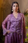 Farha Syed_Purple Silk, Satin, Organza Beads, Sequins, Lavender Jacket And Pant Set _at_Aza_Fashions