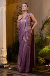 Buy_Farha Syed_Lavender Chanderi Silk, Tissue Pearls, Beads, Pre-draped Saree And Corset Blouse _at_Aza_Fashions