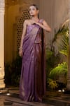 Shop_Farha Syed_Lavender Chanderi Silk, Tissue Pearls, Beads, Pre-draped Saree And Corset Blouse _Online_at_Aza_Fashions