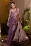Buy_Farha Syed_Lavender Chanderi Silk, Tissue Pearls, Beads, Pre-draped Saree And Corset Blouse 